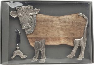 Bandeja de madera para servir, plato de charcutería, tabla de quesos con cuchillo, Plato decorativo en forma de vaca, tamaño personalizado, color de madera Natural - Product Image 4