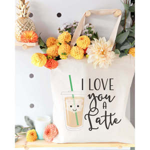 High Quality Cotton Canvas Tote Bag 'I Love You a Latte' Embroidered Large Capacity Open Closure-for All Seasons - Product Image 2