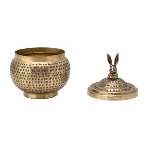 Round Hammered Metal Container with Rabbit Finial Antique Brass Finish <b>Decorative</b> <b>Storage</b> <b>Box</b> - Product Image 4