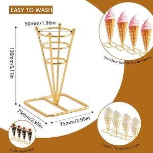 Ice Cream Cone <b>Display</b> Rack in Gold Plated Metal with Polished Finished Perfect <b>for</b> Store, Party, and Wedding <b>Displays</b> - Product Image 2