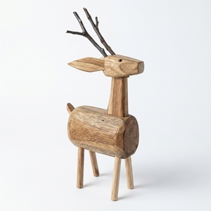 Handcrafted <b>wooden</b> deer anima sculpture <b>rustic</b> teak log branch animal statue reindeer stag table floor accent decoration unit - Product Image 1