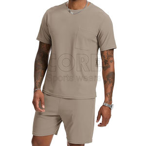 2025 vente en gros hommes T-Shirt Shorts décontracté Shorts 2 pièces ensembles de vêtements d'extérieur respirant couleur unie Shorts ensembles - Product Image 4