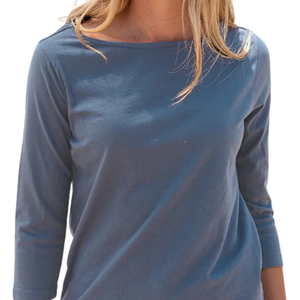 Camiseta de Manga 3/4 con Cuello Redondo para Mujer, Color Azul Crepúsculo, 100% Algodón Orgánico de Lujo, Preencogido, Certificado GOTS, Ajuste Clásico, Suave y Premium - Product Image 6