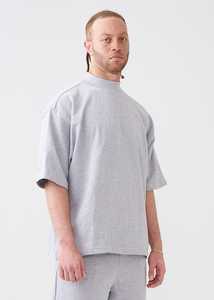 T Shirt Homme Personnalisé Surdimensionné Boxy T Shirt Rib Peached French Terry Woven Cotton Mock Neck Drop Shoulder Heavyweight T Shirt - Product Image 2