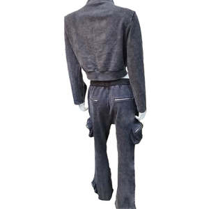 OEVE High Quality Zipper Bottom Women Crop <b>Zip</b> up <b>Hoodie</b> Women Cargo Pants with Side <b>Pockets</b> Cargo Sweatpants Women Sets 2024 - Product Image 5