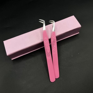 Pince à épiler d'extension de cils en forme de coeur pour botte mince à 90 degrés Logo personnalisé Pointe pointue en acier inoxydable durable Couleur rose - Product Image 6