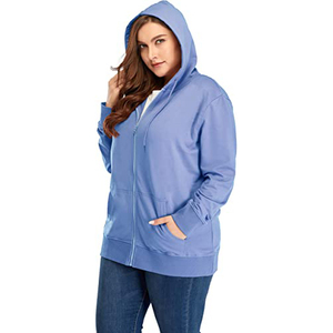 Sudadera con capucha para mujer, de color liso, cremallera térmica, forro polar, talla grande - Product Image 2