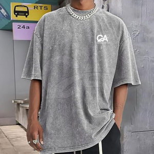 เสื้อยืดโอเวอร์ไซส์ทรงหลวมสำหรับผู้ชาย ผ้าคอตตอนหนา ซักฟอกแบบแอซิดวอช เสื้อยืดโอเวอร์ไซส์ผ้าคอตตอนเรียบง่าย ซักฟอกแล้ว ระบายอากาศได้ดี - Product Image 5