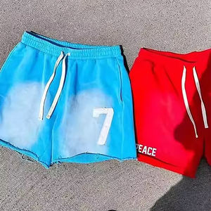 Shorts en coton noir délavé pour homme, numéro 07, streetwear, taille élastique, cordon de serrage, coupe ample, décontracté, uni, coupe décontractée, été - Product Image 2