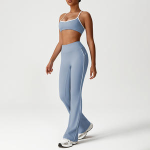 Ensemble de vêtements de sport pour femmes, débardeur et leggings, OEM personnalisé, deux pièces, taille mi-haute, uni, respirant, en Spandex/Polyester, vêtements de fitness - Product Image 4