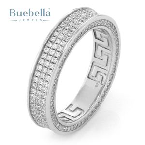 Venta caliente delicada Plata de Ley 925 3 filas Pave Setting Hiphop Eternity Band para hombres - Product Image 2
