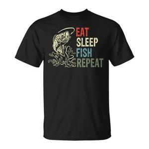 T-shirt « Eat Sleep Fish Repeat » pour les pêcheurs, idéal pour le plaisir actif de la pêche ! - Product Image 1