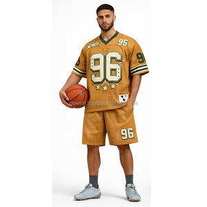 เสื้อฟุตบอลอเมริกันพรีเมียมขายส่ง โลโก้สั่งทำ ผ้าโพลีเอสเตอร์แท้ สีน้ำเงินกรมท่า สีส้ม ตาข่ายระบายอากาศดี แขนสั้น คุณภาพสูง - Product Image 2