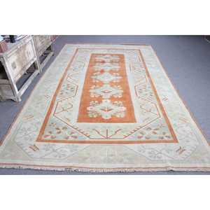 Tapis turc vintage surdimensionné 6,8x10,4 pieds, tapis en laine à pois orange - Product Image 3