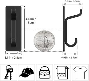 Door <b>Hook</b> Extra Sticky Stainless Holder <b>for</b> Hanging Towel Coat Clothes Purse Hat <b>Key</b> Black <b>Wall</b> Mounted Self Adhesive Hanger - Product Image 2