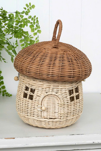 Hand-Woven Luxury Rattan Mushroom <b>Basket</b> Cute Fairy House Decorative Storage Organizer for Kids <b>Toys</b> Circle Shape - Product Image 2