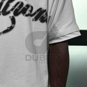 เสื้อยืดคอตตอนสองชั้นทรงหลวม ไหล่ตก คอหนา พิมพ์ลายสกรีนตัวอักษร ประดับคริสตัล - Product Image 2