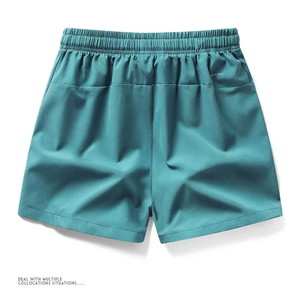 Shorts de sport mi-taille pour hommes, style décontracté, joggers, boardshorts, séchage rapide, fermeture à cordon, tissu peigné Spandex/Polyester, couleur unie - Product Image 2