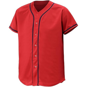 Maillot de baseball rouge pour homme, manches courtes, col en V, boutonné, couleur unie, tissu respirant, vêtements de sport, coupe classique, taille adulte - Product Image 1