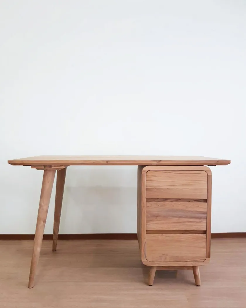 Meja kantor kayu jati padat Modern kualitas tinggi dengan laci untuk meja eksekutif furnitur kantor rumah dari Indonesia