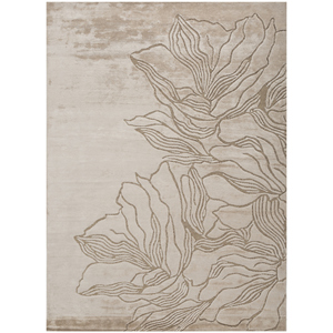 Alfombra de Seda de Bambú Anudada a Mano Aibz-1027, Diseño Floral Rectangular, Color Marfil Azalea, para Sala de Estar o Dormitorio, 4m, Viscosa y Poliéster, Hecha a Mano - Product Image 1