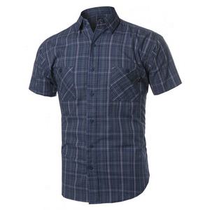 Chemise d'affaires décontractée pour hommes personnalisée de haute qualité à manches courtes OEM ODM étiquette de bande imprimée à rayures unies avec votre propre logo inclus - Product Image 3