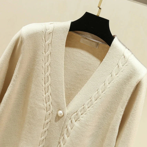 Suéter Cárdigan de Mujer, Estilo Coreano, Tejido de Ganchillo, Acrílico/Poliéster, Cuello en V, Casual, Suave, Transpirable, con Botones, Moda de Invierno, Largo - Product Image 5