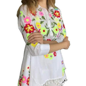 Haute qualité 3/4 manches filles chemise brodée Unique mode rétro brodé à la main motif meilleure couleur dames 4XL meilleur prix - Product Image 1