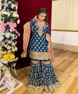 Presentamos un Nuevo Top y Sharara de Diseño con Bordado de Lentejuelas y Cordón de Georgette Sintética, con Dupatta, Completamente Cosido - Product Image 3