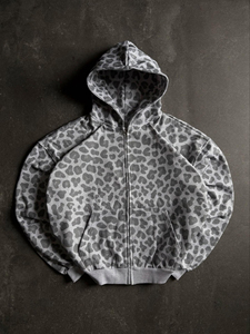 Sudadera con Capucha de Invierno Personalizada para Hombre, Estilo Casual Urbano, con Cremallera, Forro Polar, Algodón, Diseño de Leopardo con Logotipo Impreso - Product Image 4