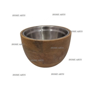 Bol de nourriture en bois et en acier inoxydable nouvelle conception vaisselle de forme ronde bol de service à dessert par les arts à la maison - Product Image 4