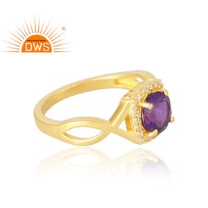 Latest Selling <b>925</b> Sterling <b>Silver</b> 18K Gold Plated Natural Cz & Amethyst Gemstone <b>Ring</b> Demi Fine Jewelry Manufacturer - Product Image 4