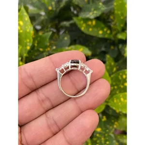 925 Silver Smoky Quartz Ring with Rhodium Plating Geometric Gemstone Ring with Garnet Ruby Bezel Set High-quality Bezel Setting - Product Image 3