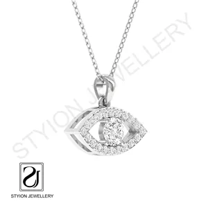 Indian Supplier 925 Sliver Evil Eye Cubic Zirconia Pendant Necklace with Custom Packaging Available at Affordable Price