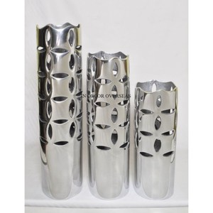 Ensemble de 2 vases à fleurs de qualité supérieure martelés, finition couleur argent, brillant et poli, décoration pour la maison et l'hôtel - Product Image 5