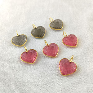 Venta caliente en forma de corazón piedras preciosas talladas colgantes de bisel de plata hechos a mano piedra de nacimiento 925 plata esterlina oro Vermeil bisel encantos - Product Image 2