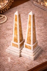 Paire d'obélisques en onyx naturel écologique avec base en marbre, décoration d'intérieur en pierre moderne de luxe faite à la main - Product Image 6