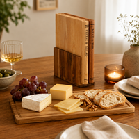Ensemble de planches à découper 3 pièces en bois massif avec support, classées pour la sécurité alimentaire et l'utilisation professionnelle en cuisine