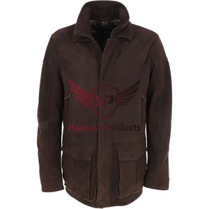 Veste en cuir nubuck pour hommes Marron-Vêtements d'extérieur de qualité supérieure de style vintage pour hommes Look vieilli marron classique - Product Image 1
