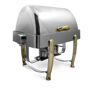 Rectangular Silver Roll Top Chafing Dish With <b>Stand</b> Electric Heating Buffet Display Temperature <b>Control</b> Manual - Product Image 2