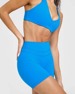 Short unifié bleu tropical à forte demande pour femmes Short femme taille haute ceinture compressive Short femme anti-transpiration - Product Image 3