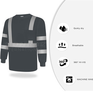 Camiseta de seguridad de manga larga personalizada Hi Vis para construcción y uso industrial Camiseta DE SEGURIDAD reflectante de manga larga transpirable - Product Image 4