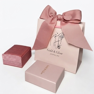 กล่องเครื่องประดับกำมะหยี่สีชมพูขายส่ง ถุงของขวัญกระดาษสีชมพู โบว์ริบบิ้นผ้ากรอสเกรนขนาดใหญ่ บรรจุภัณฑ์ต่างหูแบบขายส่ง - Product Image 1