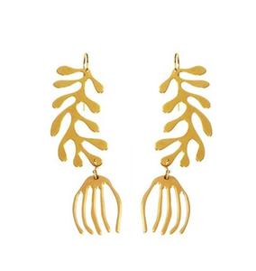 Moda diseño Retro latón Metal redondo hueco tallado filigrana flor Stud pendientes joyería para mujer - Product Image 3