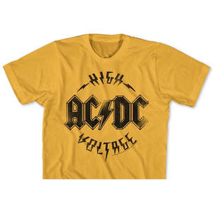 T-shirt Grafica ACDC High Voltage da Uomo, 100% Cotone Jersey, Taglia Extra Large, Stampa Fantasia Solida, 300 Grammi, Giallo Medio - Product Image 2