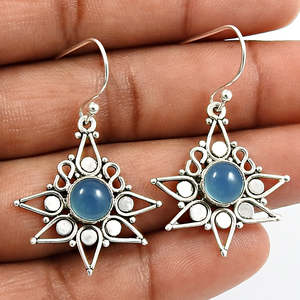 Pendientes de Plata de Ley 925 de diseño exclusivo con piedras preciosas de Calcedonia de corte redondo pendientes bohemios hechos a mano a precio mayorista - Product Image 3