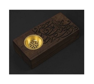Diseño de tendencia Mabkhars de color marrón de madera con trabajo de caligrafía Quemador de forma rectangular Bakhoor Mabkhara en India - Product Image 1