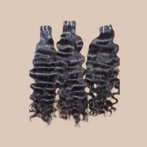 Extensiones de cabello de trama de máquina de un solo dibujo Remy de onda profunda negra Natural peluca ondulada extensión de cabello humano indio Remy crudo sin procesar - Product Image 2
