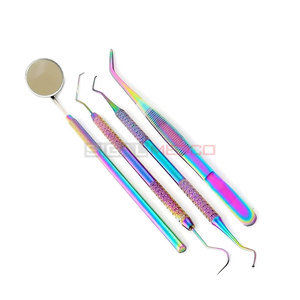 Ensemble de 4 grattoirs dentaires en acier inoxydable allemand de couleur arc-en-ciel, ensemble de grattoirs dentaires manuels certifiés CE, hygiène, nettoyage, protection - Product Image 4