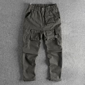 Pantalones rectos de sarga de algodón de tiro alto para hombre a prueba de viento de peso pesado Spring Cargo Chino Casual Diseño OEM - Product Image 5